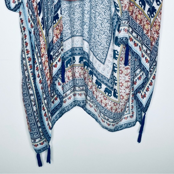 Soft Surroundings Boho Tassels Embellished Mixed Print Cardigan Kimono One Size - Picture 9 of 16